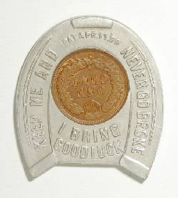 1901 Horseshoe encased cent / Pan-American Expo reverse Keep Me and Never Go Broke